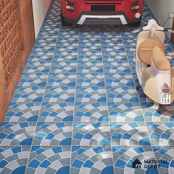 Parking Tile Geometric Blue 12 x 12 inch Anti Skid Matte Finish Vitrified Floor Tile - 8 mm | TL 01820 | Suitable for Parking, Courtyard, Balcony