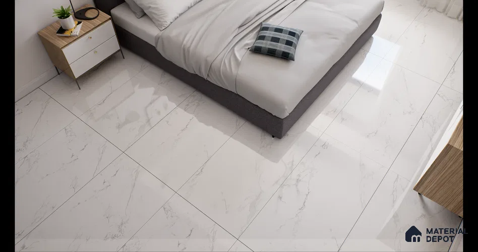 Marble Floor & Wall Tile White Statuario Glossy Finish TL 00972 | 5 ft x 2.5 ft Vitrified Slab - 9 mm | 4 Random Design | Suitable for Living Room, Bedroom