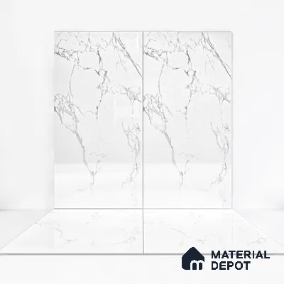 Marble Floor & Wall Tile White Statuario Glossy Finish TL 00972 | 5 ft x 2.5 ft Vitrified Slab - 9 mm | 4 Random Design | Suitable for Living Room, Bedroom