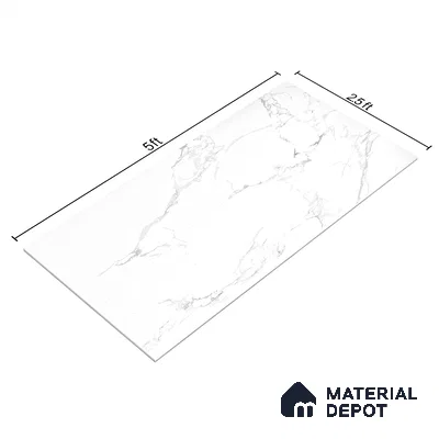 Marble Floor & Wall Tile White Statuario Glossy Finish TL 00972 | 5 ft x 2.5 ft Vitrified Slab - 9 mm | 4 Random Design | Suitable for Living Room, Bedroom