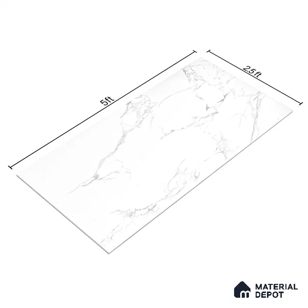 Marble Floor & Wall Tile White Statuario Glossy Finish TL 00972 | 5 ft x 2.5 ft Vitrified Slab - 9 mm | 4 Random Design | Suitable for Living Room, Bedroom
