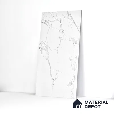 Marble Floor & Wall Tile White Statuario Glossy Finish TL 00972 | 5 ft x 2.5 ft Vitrified Slab - 9 mm | 4 Random Design | Suitable for Living Room, Bedroom