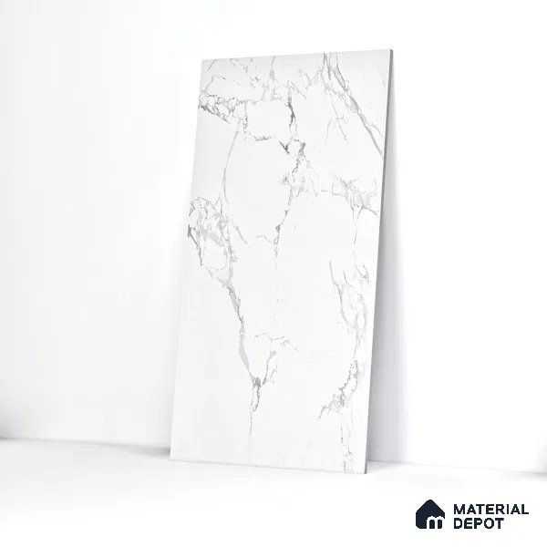 Marble Floor & Wall Tile White Statuario Glossy Finish TL 00972 | 5 ft x 2.5 ft Vitrified Slab - 9 mm | 4 Random Design | Suitable for Living Room, Bedroom