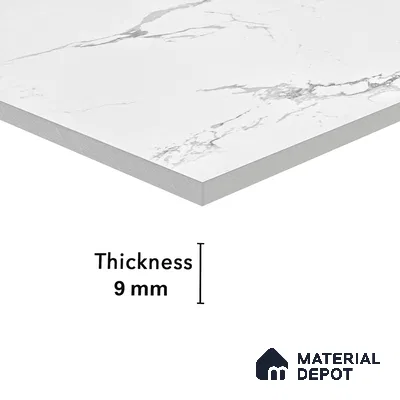Marble Floor & Wall Tile White Statuario Glossy Finish TL 00972 | 5 ft x 2.5 ft Vitrified Slab - 9 mm | 4 Random Design | Suitable for Living Room, Bedroom