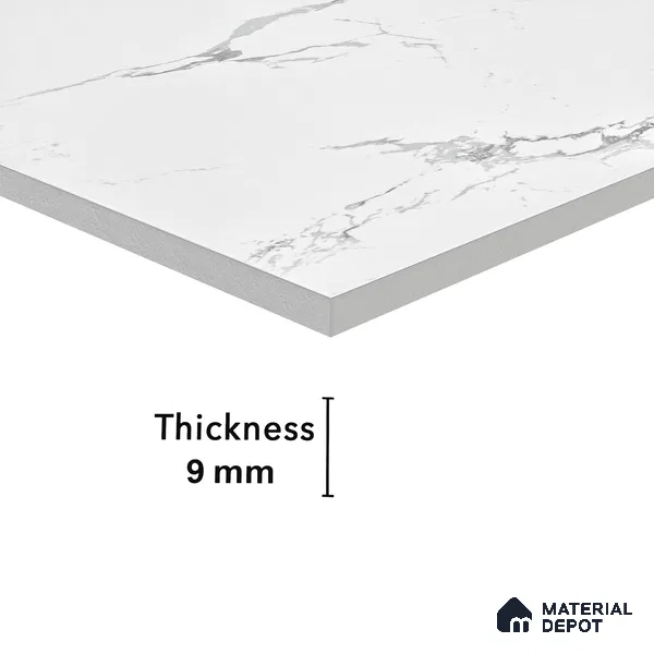 Marble Floor & Wall Tile White Statuario Glossy Finish TL 00972 | 5 ft x 2.5 ft Vitrified Slab - 9 mm | 4 Random Design | Suitable for Living Room, Bedroom