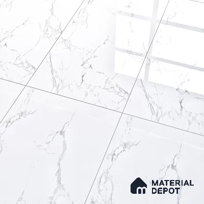 Marble Floor & Wall Tile White Statuario Glossy Finish TL 00972 | 5 ft x 2.5 ft Vitrified Slab - 9 mm | 4 Random Design | Suitable for Living Room, Bedroom