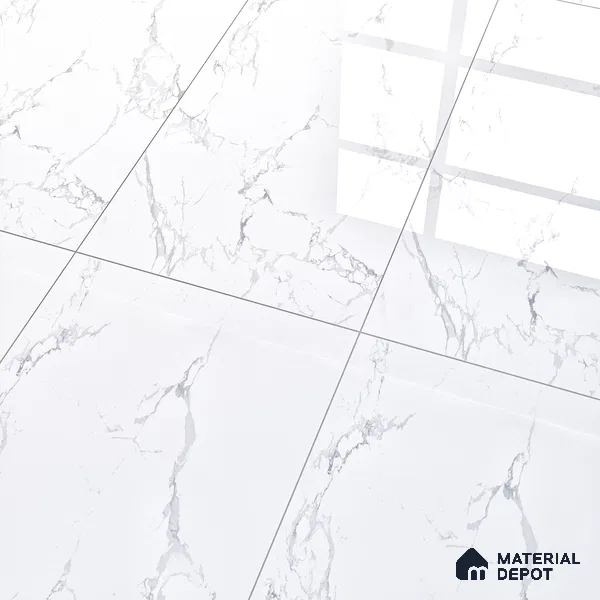 Marble Floor & Wall Tile White Statuario Glossy Finish TL 00972 | 5 ft x 2.5 ft Vitrified Slab - 9 mm | 4 Random Design | Suitable for Living Room, Bedroom