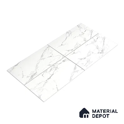 Marble Floor & Wall Tile White Statuario Glossy Finish TL 00972 | 5 ft x 2.5 ft Vitrified Slab - 9 mm | 4 Random Design | Suitable for Living Room, Bedroom