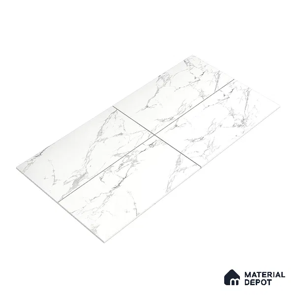 Marble Floor & Wall Tile White Statuario Glossy Finish TL 00972 | 5 ft x 2.5 ft Vitrified Slab - 9 mm | 4 Random Design | Suitable for Living Room, Bedroom