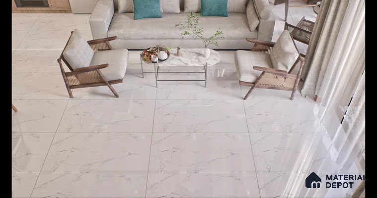 Marble Floor & Wall Tile White Statuario Glossy Finish TL 00972 | 5 ft x 2.5 ft Vitrified Slab - 9 mm | 4 Random Design | Suitable for Living Room, Bedroom