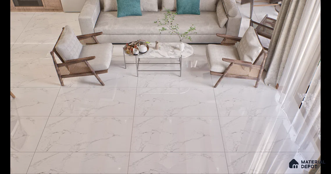 Marble Floor & Wall Tile White Statuario Glossy Finish TL 00972 | 5 ft x 2.5 ft Vitrified Slab - 9 mm | 4 Random Design | Suitable for Living Room, Bedroom