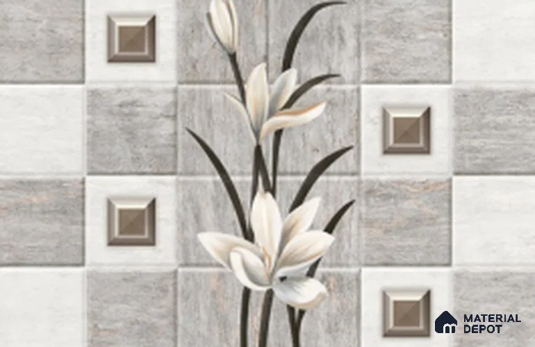 TL 01803 B Highlighter Lily Grey 18 x 12 inch Glossy Finish Ceramic Wall Tile - 7 mm