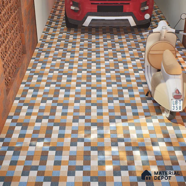 Parking Tile Liner Mix 12 x 12 inch Anti Skid Matte Finish Vitrified Floor Tile - 8 mm | TL 01818 | Suitable for Parking, Courtyard, Balcony | Please Expect a Slight Variation of Pattern