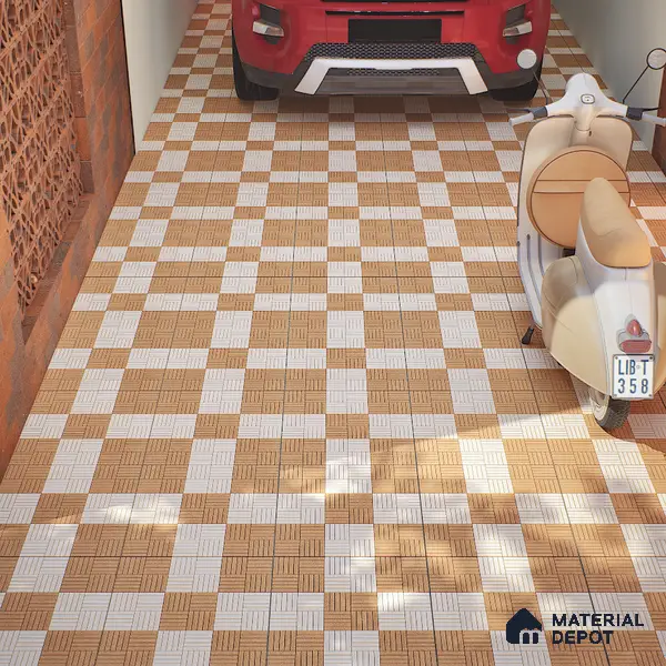 Parking Tile Liner Brown Mix 12 x 12 inch Anti Skid Matte Finish Vitrified Floor Tile - 8 mm | TL 01817 | Suitable for Parking, Terrace & Outdoor Areas | Please Expect a Slight Variation of Pattern