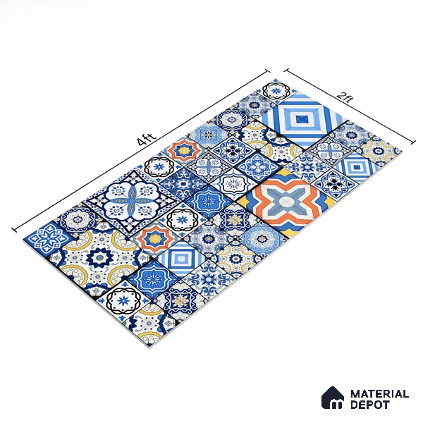 Moroccan Wall & Floor Tile TL 05111 F Kasavari Sapphire Wave 4 ft x 2 ft Vitrified Endless High Gloss Finish - 9 mm (Random 4) | Suitable for Living Room, Bedroom, Bathroom, Kitchen Wall & Backsplashes