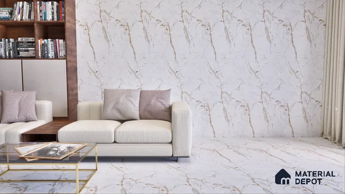 Marble Wall & Floor Tile TL 05115 B Marblis Frosted Pearl 4 ft x 2 ft Vitrified Endless Carving Matte Finish - 9 mm (Random 4) | Suitable for Living Room, Bedroom & Bathroom
