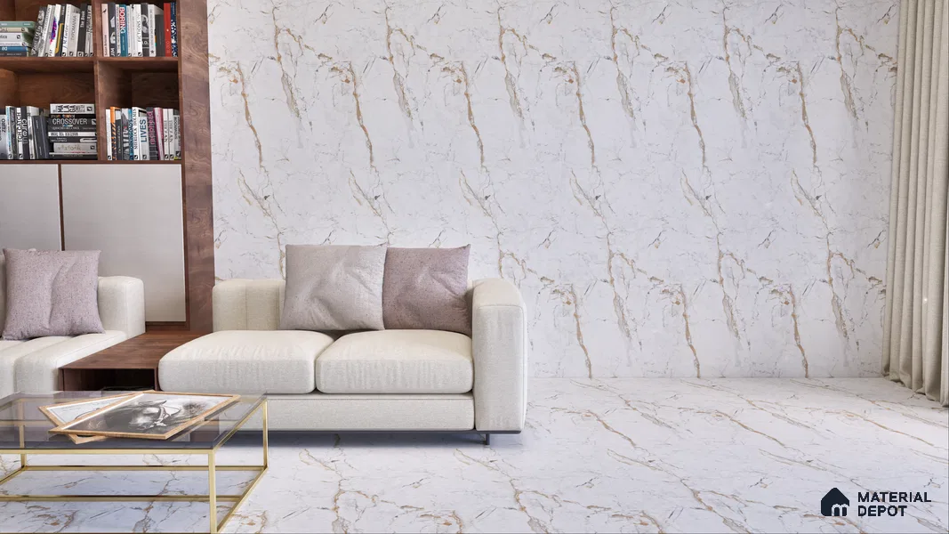 Marble Wall & Floor Tile TL 05115 B Marblis Frosted Pearl 4 ft x 2 ft Vitrified Endless Carving Matte Finish - 9 mm (Random 4) | Suitable for Living Room, Bedroom & Bathroom