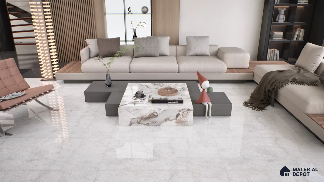 Marble Wall & Floor Tile TL 05133 Marblis Arctic Frost 4 ft x 2 ft Vitrified Endless Glossy Finish - 9 mm (Random 4) | Suitable for Living Room, Bedroom & Bathroom