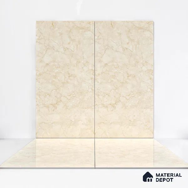 Marble Wall & Floor Tile TL 05139 Marblis Beige Mirage 4 ft x 2 ft Vitrified Endless Glossy Finish - 9 mm (Random 4) | Suitable for Living Room, Bedroom & Bathroom