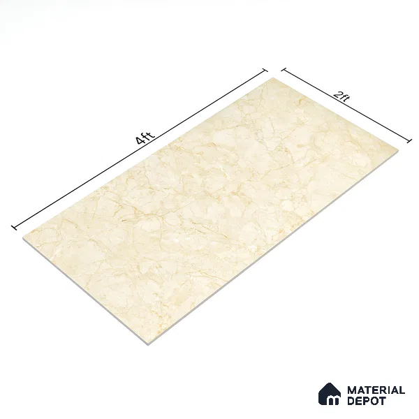 Marble Wall & Floor Tile TL 05139 Marblis Beige Mirage 4 ft x 2 ft Vitrified Endless Glossy Finish - 9 mm (Random 4) | Suitable for Living Room, Bedroom & Bathroom