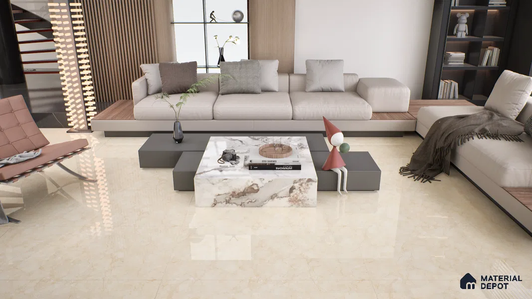 Marble Wall & Floor Tile TL 05139 Marblis Beige Mirage 4 ft x 2 ft Vitrified Endless Glossy Finish - 9 mm (Random 4) | Suitable for Living Room, Bedroom & Bathroom
