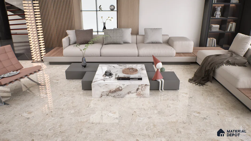 Marble Wall & Floor Tile TL 05134 Marblis Chestnut Vein 4 ft x 2 ft Vitrified Endless Glossy Finish - 9 mm (Random 4) | Suitable for Living Room, Bedroom & Bathroom