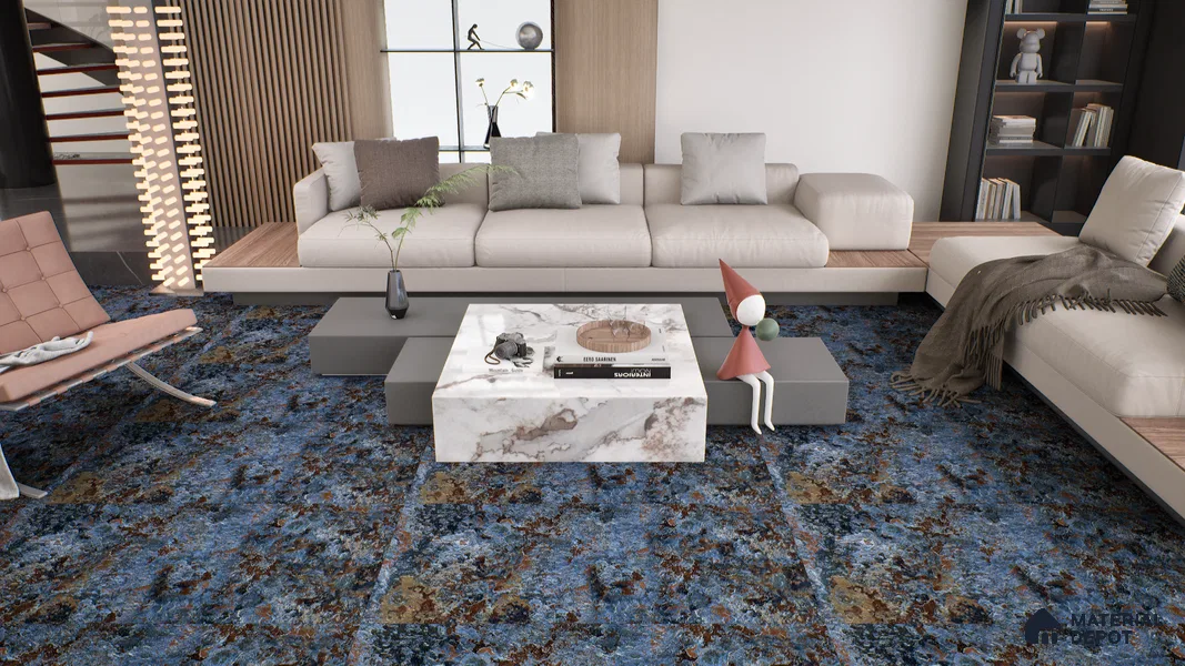 Marble Wall & Floor Tile TL 05125 Marblis Cobalt Cascade 4 ft x 2 ft  Vitrified Metallic Finish - 9 mm (Random 4) | Suitable for Living Room, Bedroom & Bathroom