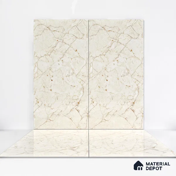 Marble Wall & Floor Tile TL 05138 Marblis Desert Pearl 4 ft x 2 ft Vitrified Endless Glossy Finish - 9 mm (Random 3) | Suitable for Living Room, Bedroom & Bathroom