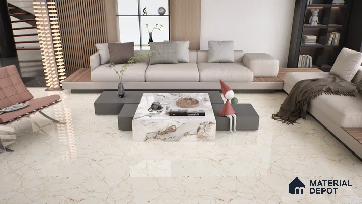 Marble Wall & Floor Tile TL 05138 Marblis Desert Pearl 4 ft x 2 ft Vitrified Endless Glossy Finish - 9 mm (Random 3) | Suitable for Living Room, Bedroom & Bathroom