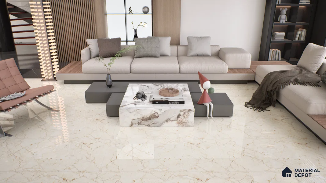 Marble Wall & Floor Tile TL 05138 Marblis Desert Pearl 4 ft x 2 ft Vitrified Endless Glossy Finish - 9 mm (Random 3) | Suitable for Living Room, Bedroom & Bathroom