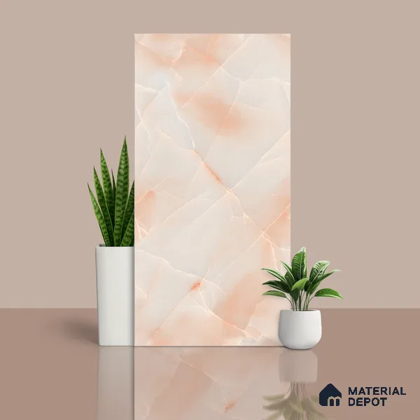 Marble Wall & Floor Tile TL 05112 B Marblis Blush Onyx 4 ft x 2 ft Vitrified Endless Glossy Finish - 9 mm (Random 4) | Suitable for Living Room, Bedroom & Bathroom