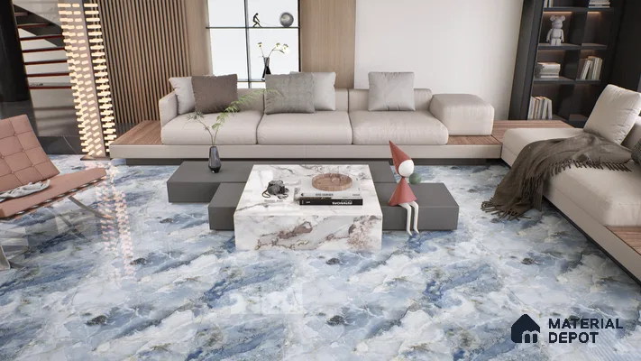 Marble Wall & Floor Tile TL 05112 C Marblis Ocean Onyx 4 ft x 2 ft Vitrified Endless Glossy Finish - 9 mm (Random 4) | Suitable for Living Room, Bedroom & Bathroom