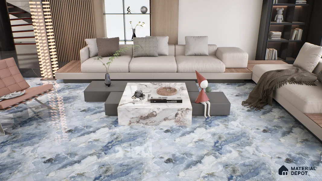 Marble Wall & Floor Tile TL 05112 C Marblis Ocean Onyx 4 ft x 2 ft Vitrified Endless Glossy Finish - 9 mm (Random 4) | Suitable for Living Room, Bedroom & Bathroom