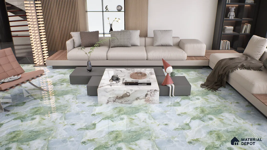 Marble Wall & Floor Tile TL 05147 Marblis Jade Cascade 4 ft x 2 ft Vitrified Endless Glossy Finish - 9 mm (Random 4) | Suitable for Living Room, Bedroom & Bathroom