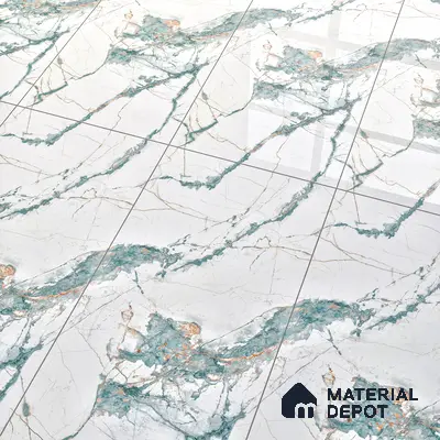 Marble Wall & Floor Tile TL 05146 Marblis Aqua Vein 4 ft x 2 ft Vitrified Endless Glossy Finish - 9 mm (Random 3) | Suitable for Living Room, Bedroom & Bathroom