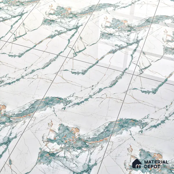 Marble Wall & Floor Tile TL 05146 Marblis Aqua Vein 4 ft x 2 ft Vitrified Endless Glossy Finish - 9 mm (Random 3) | Suitable for Living Room, Bedroom & Bathroom