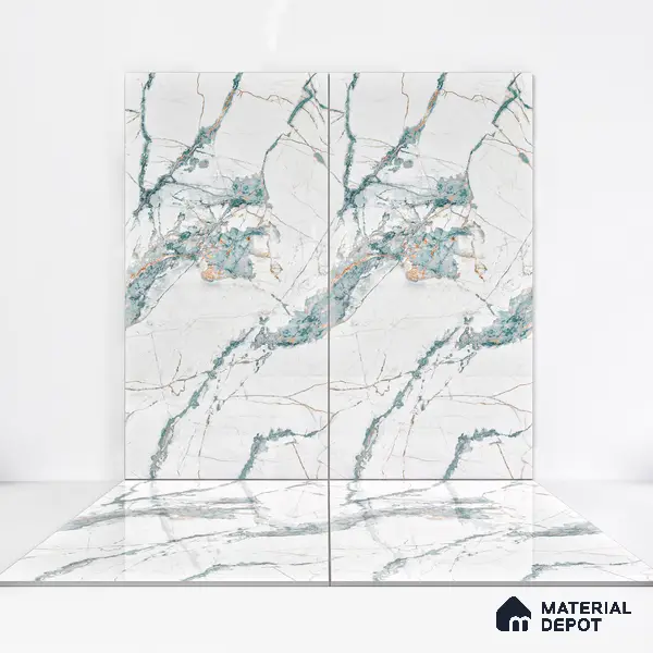Marble Wall & Floor Tile TL 05146 Marblis Aqua Vein 4 ft x 2 ft Vitrified Endless Glossy Finish - 9 mm (Random 3) | Suitable for Living Room, Bedroom & Bathroom