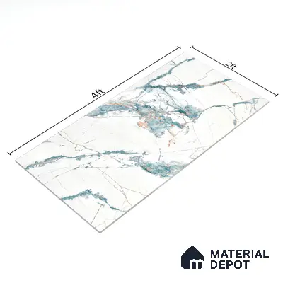 Marble Wall & Floor Tile TL 05146 Marblis Aqua Vein 4 ft x 2 ft Vitrified Endless Glossy Finish - 9 mm (Random 3) | Suitable for Living Room, Bedroom & Bathroom