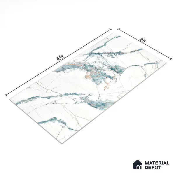 Marble Wall & Floor Tile TL 05146 Marblis Aqua Vein 4 ft x 2 ft Vitrified Endless Glossy Finish - 9 mm (Random 3) | Suitable for Living Room, Bedroom & Bathroom