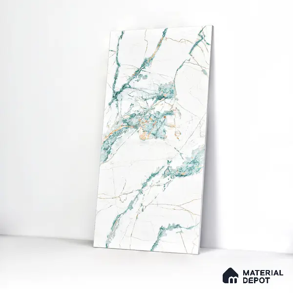 Marble Wall & Floor Tile TL 05146 Marblis Aqua Vein 4 ft x 2 ft Vitrified Endless Glossy Finish - 9 mm (Random 3) | Suitable for Living Room, Bedroom & Bathroom