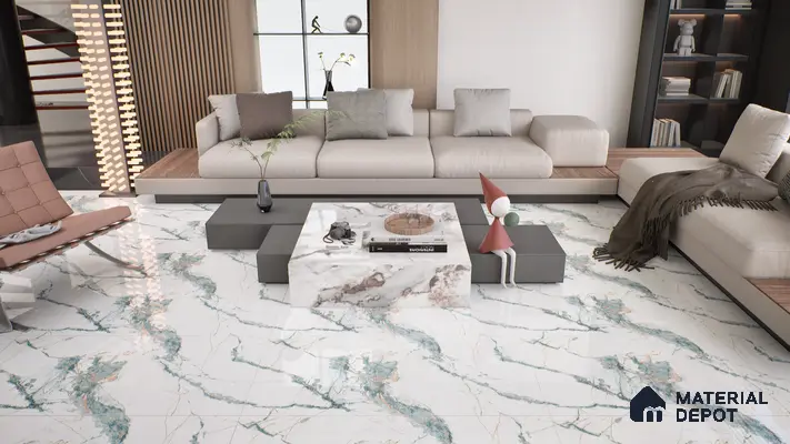 Marble Wall & Floor Tile TL 05146 Marblis Aqua Vein 4 ft x 2 ft Vitrified Endless Glossy Finish - 9 mm (Random 3) | Suitable for Living Room, Bedroom & Bathroom