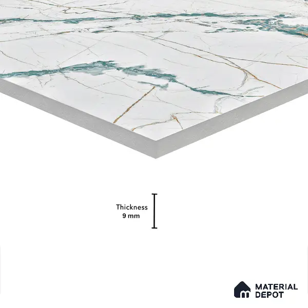 Marble Wall & Floor Tile TL 05146 Marblis Aqua Vein 4 ft x 2 ft Vitrified Endless Glossy Finish - 9 mm (Random 3) | Suitable for Living Room, Bedroom & Bathroom