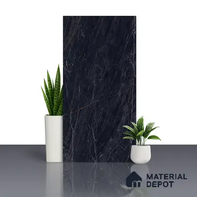 Marble Wall & Floor Tile TL 05148 Marblis Obsidian Veil 4 ft x 2 ft Vitrified  High Gloss Finish - 9 mm (Random 4) | Suitable for Living Room, Bedroom & Bathroom