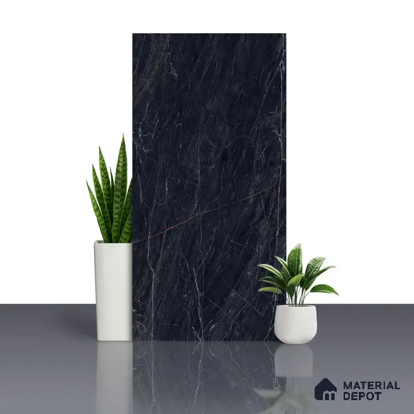 Marble Wall & Floor Tile TL 05148 Marblis Obsidian Veil 4 ft x 2 ft Vitrified High Gloss Finish - 9 mm (Random 4) | Suitable for Living Room, Bedroom & Bathroom
