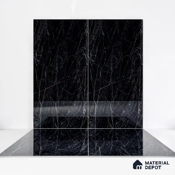 Marble Wall & Floor Tile TL 05148 Marblis Obsidian Veil 4 ft x 2 ft Vitrified High Gloss Finish - 9 mm (Random 4) | Suitable for Living Room, Bedroom & Bathroom