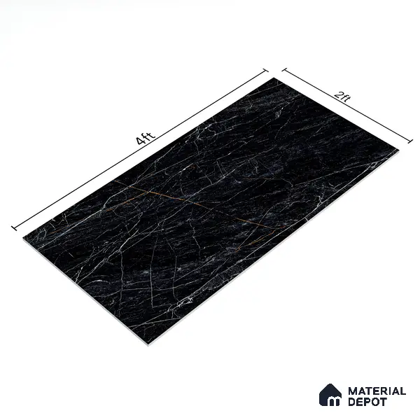 Marble Wall & Floor Tile TL 05148 Marblis Obsidian Veil 4 ft x 2 ft Vitrified High Gloss Finish - 9 mm (Random 4) | Suitable for Living Room, Bedroom & Bathroom