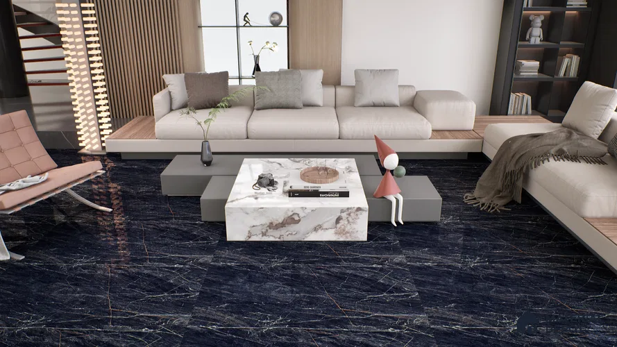 Marble Wall & Floor Tile TL 05148 Marblis Obsidian Veil 4 ft x 2 ft Vitrified High Gloss Finish - 9 mm (Random 4) | Suitable for Living Room, Bedroom & Bathroom