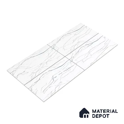 Marble Wall & Floor Tile TL 05113 B Marblis White Radiance 4 ft x 2 ft Vitrified Endless Carving Matte Finish - 9 mm (Random 4) | Suitable for Living Room, Bedroom & Bathroom