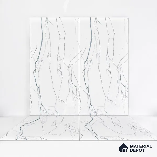 Marble Wall & Floor Tile TL 05113 B Marblis White Radiance 4 ft x 2 ft Vitrified Endless Carving Matte Finish - 9 mm (Random 4) | Suitable for Living Room, Bedroom & Bathroom