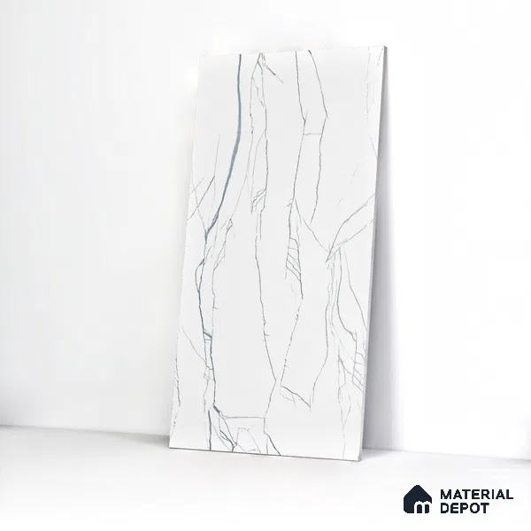 Marble Wall & Floor Tile TL 05113 B Marblis White Radiance 4 ft x 2 ft Vitrified Endless Carving Matte Finish - 9 mm (Random 4) | Suitable for Living Room, Bedroom & Bathroom